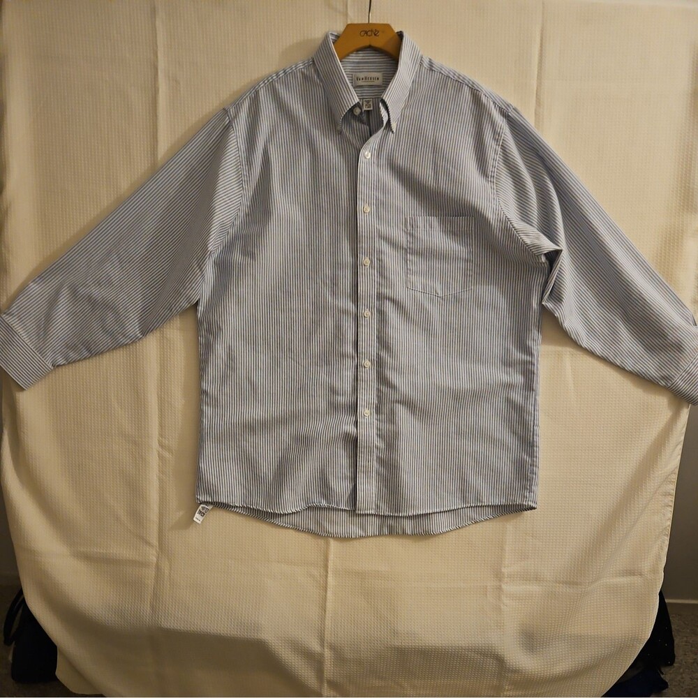Van Heusen Dress Shirt Mens 16.5 34/35 Blue Stripe Classic Fit Pinpoint Oxford
